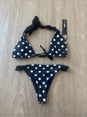 FASHION NOVA Splashin Babe 2 Piece Polka Dot Triangle Bikini Set size small NEW